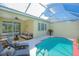 Covered lanai featuring an in-ground pool and comfortable seating area, perfect for relaxation at 8536 54Th Avenue E Cir, Bradenton, FL 34211