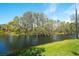 Scenic view of the serene pond surrounded by lush greenery and mature trees at 8536 54Th Avenue E Cir, Bradenton, FL 34211