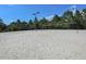 Beach volleyball court with bright white sand and surrounding green trees at 12022 Granite Woods Loop, Venice, FL 34293