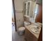 Bathroom featuring a toilet, sink and cabinet, mirror, and other bathroom accessories at 1472 Nantucket Rd, Venice, FL 34293