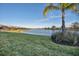 Backyard featuring a pond and well-maintained landscaping at 17703 Savory Mist Cir, Bradenton, FL 34211