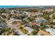 Expansive aerial view of a lush, green residential neighborhood with mature trees and a glimpse of the ocean in the distance at 317 Harbor S Dr, Venice, FL 34285