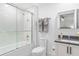 Modern bathroom with a tub-shower combination, sleek fixtures, and contemporary design at 1035 Seaside Dr # 603, Sarasota, FL 34242