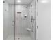 Modern glass-enclosed shower with sleek fixtures and tiled walls, offering a spa-like experience at 1035 Seaside Dr # 603, Sarasota, FL 34242