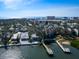 Aerial view of a waterfront property showcasing dock at 1374 Moonmist Dr # B1, Sarasota, FL 34242