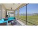 Relaxing screened-in patio with comfortable seating and view of lake at 15008 Trinity Fall Way, Bradenton, FL 34212