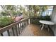 Back porch with table, flag and railing overlooking a small waterway at 3333 26Th E Ave # 28, Bradenton, FL 34208
