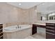 Elegant bathroom featuring a luxurious soaking tub, marble countertops, and a large vanity mirror at 401 S Palm Ave # 801, Sarasota, FL 34236