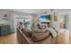 Relaxing living room showcasing a comfortable sofa, fireplace, TV, and access to the outdoor patio through sliding doors at 4023 Center Pointe Pl # 3A, Sarasota, FL 34233