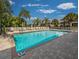 Community pool area with lounge chairs, mature palms, and a glimpse of condo buildings at 403 Auburn Lakes Cir # 403, Venice, FL 34292