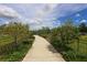 A winding community path lined with manicured shrubs and flowering plants, perfect for a leisurely stroll at 4623 Claremont Park Dr, Lakewood Ranch, FL 34211