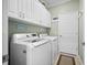 Well-equipped laundry room with modern white appliances and ample cabinet storage at 12151 Amica Loop, Venice, FL 34293