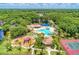 Amazing aerial view showcasing the community pool, playground, tennis courts, and surrounding green spaces at 12263 Lavender Loop, Bradenton, FL 34212