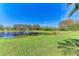 Picturesque pond view framed by mature trees and a well-maintained lawn, offering a tranquil escape at 12263 Lavender Loop, Bradenton, FL 34212