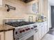 Close-up of a gourmet kitchen with stainless steel appliances and custom cabinets at 4129 Roberts Point Cir, Sarasota, FL 34242