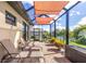 Inviting screened lanai, perfect for outdoor seating, with waterfront view and shade sails above at 4386 Library St, Port Charlotte, FL 33948