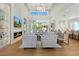 Bright living room with soaring ceilings, fireplace, modern chandelier, and an open layout perfect for entertaining at 5103 Windward Ave, Sarasota, FL 34242