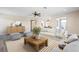Cozy living room featuring a ceiling fan, neutral paint, and updated flooring at 6902 8Th W Ave, Bradenton, FL 34209