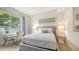 Cozy bedroom with a large window for natural light, desk, and modern decor at 129 Taft Dr # W102, Sarasota, FL 34236