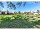 Scenic backyard featuring a lush green lawn, mature trees, and tranquil waterfront views, a perfect retreat at 622 Spring Lakes Blvd, Bradenton, FL 34210