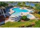 Aerial view of a beautiful pool, spa, and patio surrounded by palm trees and lush landscaping. What a way to relax! at 6519 Grand Estuary Trl # 101, Bradenton, FL 34212