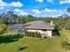 Exterior view of home with screened-in pool, nice yard, and view of the roof, chimney, and trees at 201 Eaglenook Way, Osprey, FL 34229