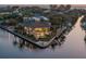 Breathtaking aerial view of waterfront property with lush greenery, a private boat dock, and tranquil waters at 242 Oak Ave, Anna Maria, FL 34216
