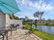 Scenic backyard with a brick patio overlooking a tranquil lake at 3826 Virga Blvd, Sarasota, FL 34233