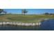 Picturesque view of a green on the golf course, bordering the lake at 4416 Calle Serena, Sarasota, FL 34238