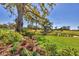 A beautifully landscaped yard featuring a gorgeous pond view and mature trees at 4416 Calle Serena, Sarasota, FL 34238