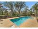 Swimming pool with a wooden pool deck and a table with chairs under an umbrella at 13600 N Branch Rd, Sarasota, FL 34240