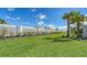 Expansive backyard with lush green grass, tasteful landscaping and a privacy wall at 6070 Mesa Gln, Bradenton, FL 34203