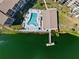 Aerial of community pool, dock, lakefront condos, and resident amenities at 3664 Lake Bayshore Dr # K323, Bradenton, FL 34205