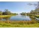 Picturesque pond with a fountain, surrounded by lush green grass and trees, offering a serene view at 5630 Simonton St, Bradenton, FL 34203
