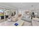 Bright living room with outdoor views of pool and patio area, white furniture and tile flooring at 8106 Arlewood Cir, Port Charlotte, FL 33981