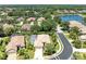 Gorgeous aerial view of neighborhood homes with mature trees, a lake, and lush landscaping at 9734 51St Terr E, Bradenton, FL 34211