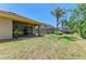 Well-maintained backyard with pool enclosure, lush green lawn, and landscaping at 9734 51St Terr E, Bradenton, FL 34211