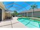 Beautiful screened-in pool and patio area with dining and lounge seating at 9734 51St Terr E, Bradenton, FL 34211
