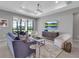 Bright living room featuring large windows, a comfortable sofa, and stylish decor at 18010 Harwich Pl, Lakewood Ranch, FL 34202