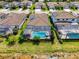 Aerial view of home with private, screened-in pool area and lake view at 18032 Polo Trl, Bradenton, FL 34211
