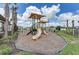 Community playground features slides and other play equipment with sun shades and manicured landscaping at 18032 Polo Trl, Bradenton, FL 34211