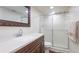 Modern bathroom with a vanity, mirror, and a glass-enclosed shower with stylish fixtures at 333 Springdale Dr # 333, Bradenton, FL 34210