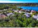 Scenic aerial view of lakeside homes, showcasing community by the serene blue waters and lush greenery at 8224 Waterview Blvd, Lakewood Ranch, FL 34202