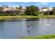 A backyard with a screened in lanai and a view of a pond provides a serene and private outdoor living space at 866 Placid Lake Dr, Osprey, FL 34229