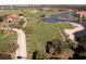 Scenic aerial view of the golf course with winding paths, lush greenery, and tranquil lakes at 8681 Daydream St, Sarasota, FL 34238