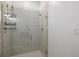 Close up shot of a modern glass shower featuring tiled walls and built-in shelves at 10240 Beach Dune Dr, Englewood, FL 34223