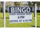 Bingo sign in yard advertising Monday night bingo at 6 PM, fostering community engagement at 10315 Cortez W Rd # 32Bv, Bradenton, FL 34210