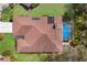 Aerial view of a home with a screened-in pool and a well-maintained backyard with lush green grass at 3408 Brookridge Ln, Parrish, FL 34219
