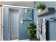 Detailed shot of the blue bathroom with a walk-in shower and elegant decor at 3408 Brookridge Ln, Parrish, FL 34219