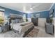 Beautifully staged main bedroom featuring blue walls, modern decor, and a comfortable bed at 3408 Brookridge Ln, Parrish, FL 34219